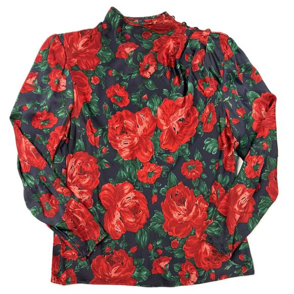 Carlisle Tops - Vintage Carlisle 100% silk Floral print Sz 10 Blouse Red Roses long sleeve